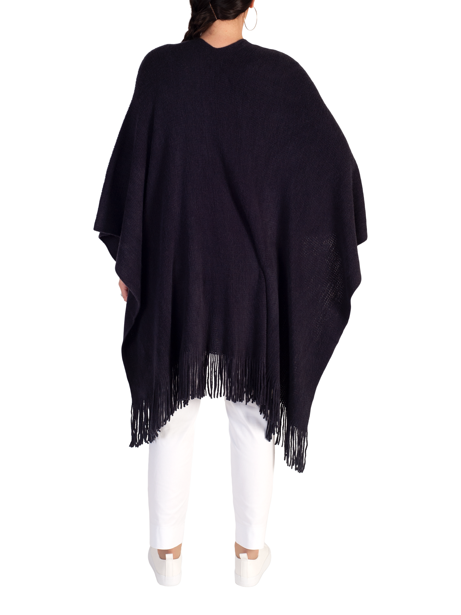 Product image 2 of 5, which shows chesca Fringed Knit Wrap, Navy, One Size