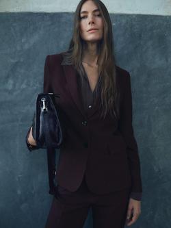 Mango Bergen Single Breasted Stripe Blazer, Dark Red