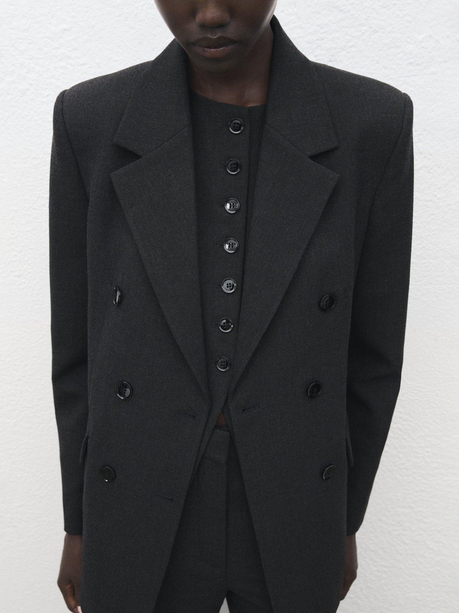 Product image 1 of 8, which shows Mango Daisy Double Breasted V-Neck Blazer , Grey, L