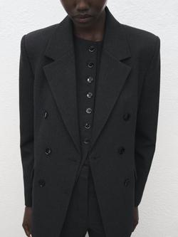 Mango Daisy Double Breasted V-Neck Blazer, Grey