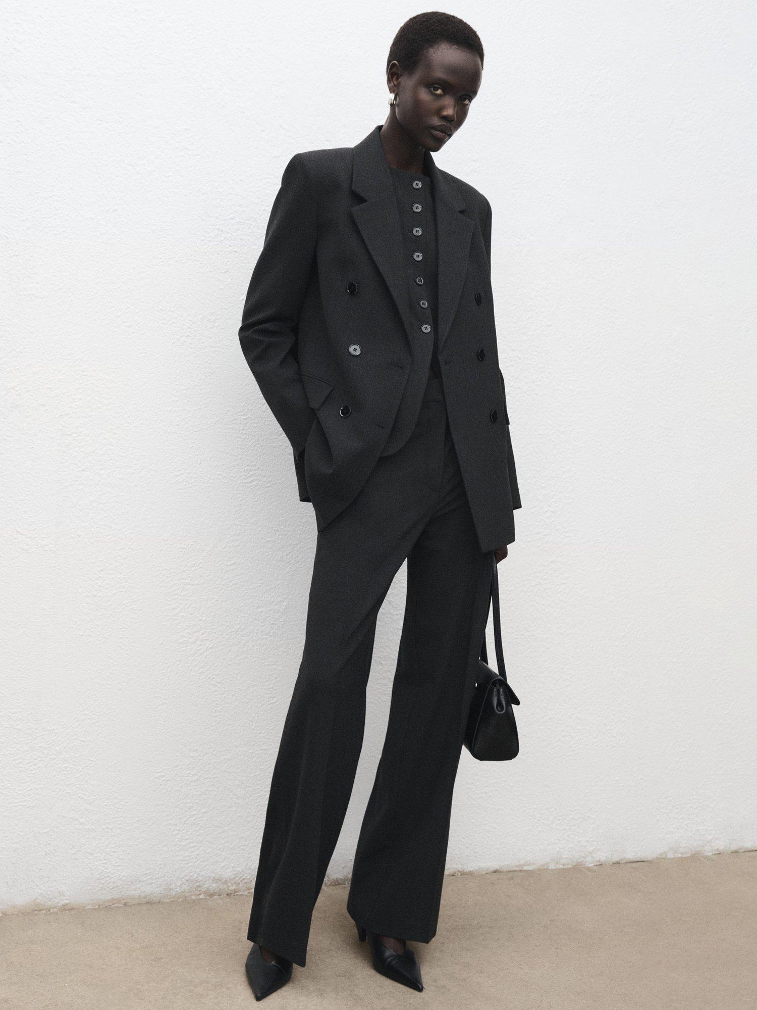 Product image 2 of 8, which shows Mango Daisy Double Breasted V-Neck Blazer , Grey, L