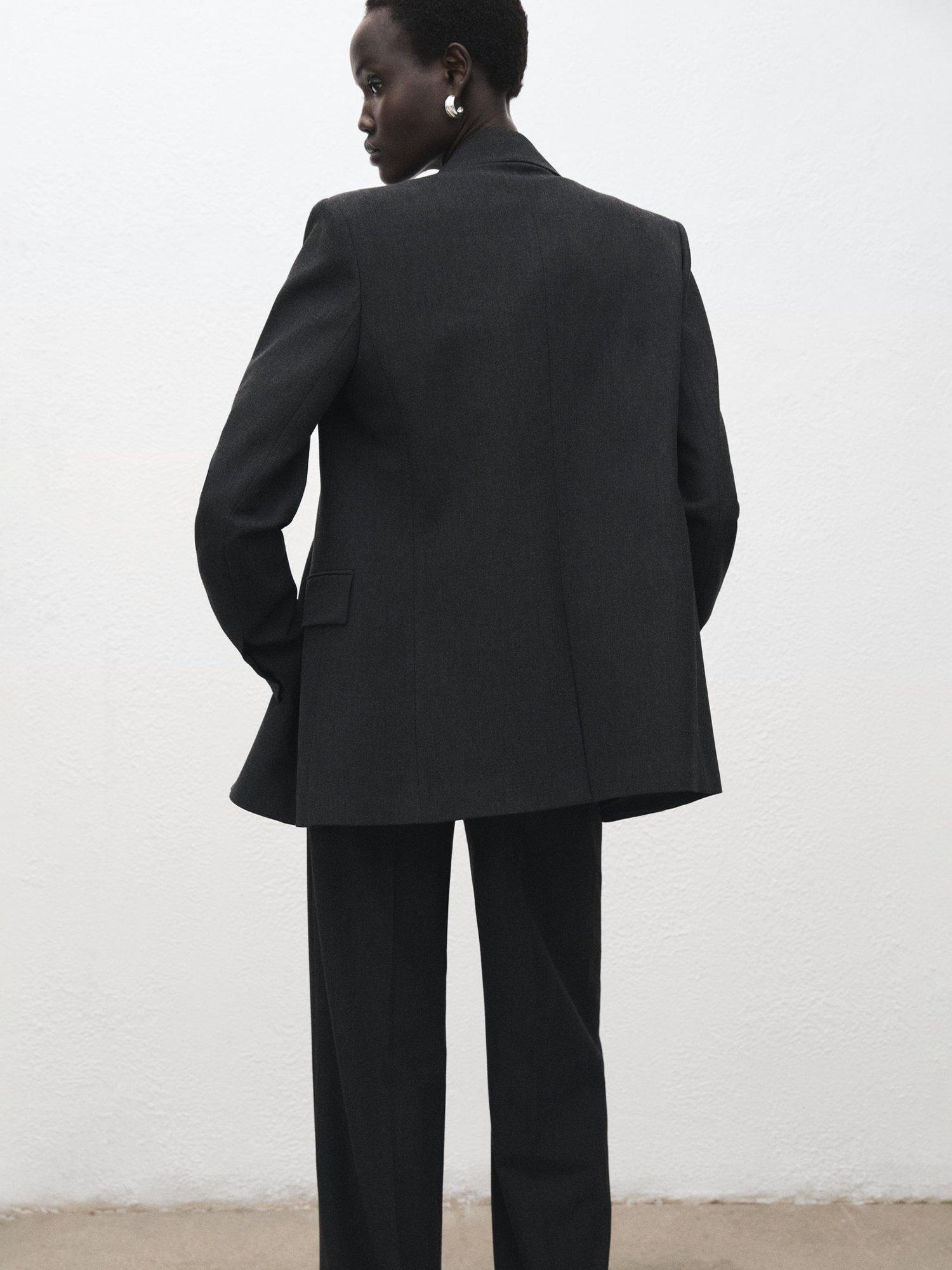 Product image 4 of 8, which shows Mango Daisy Double Breasted V-Neck Blazer , Grey, L