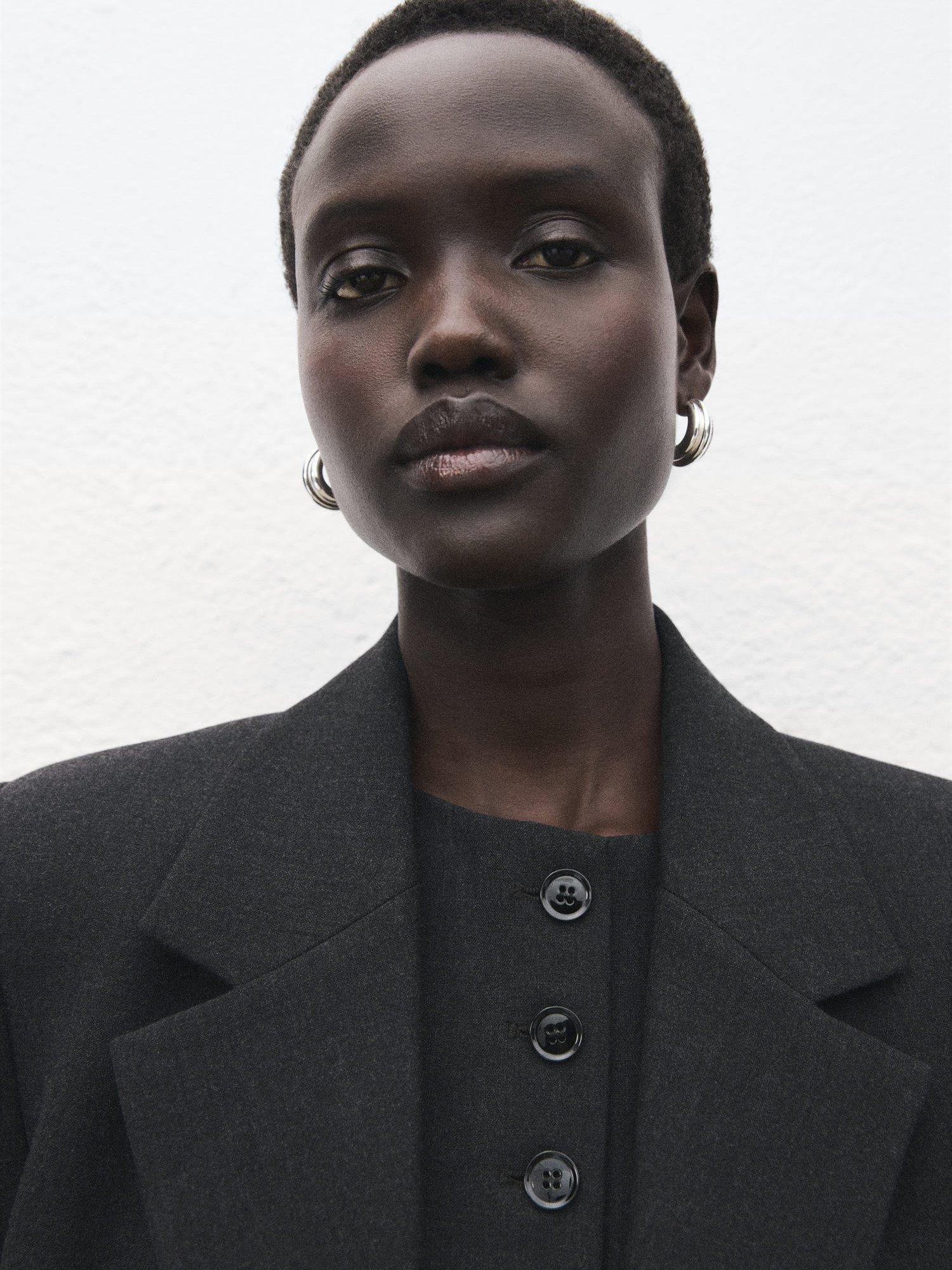 Product image 6 of 8, which shows Mango Daisy Double Breasted V-Neck Blazer , Grey, L