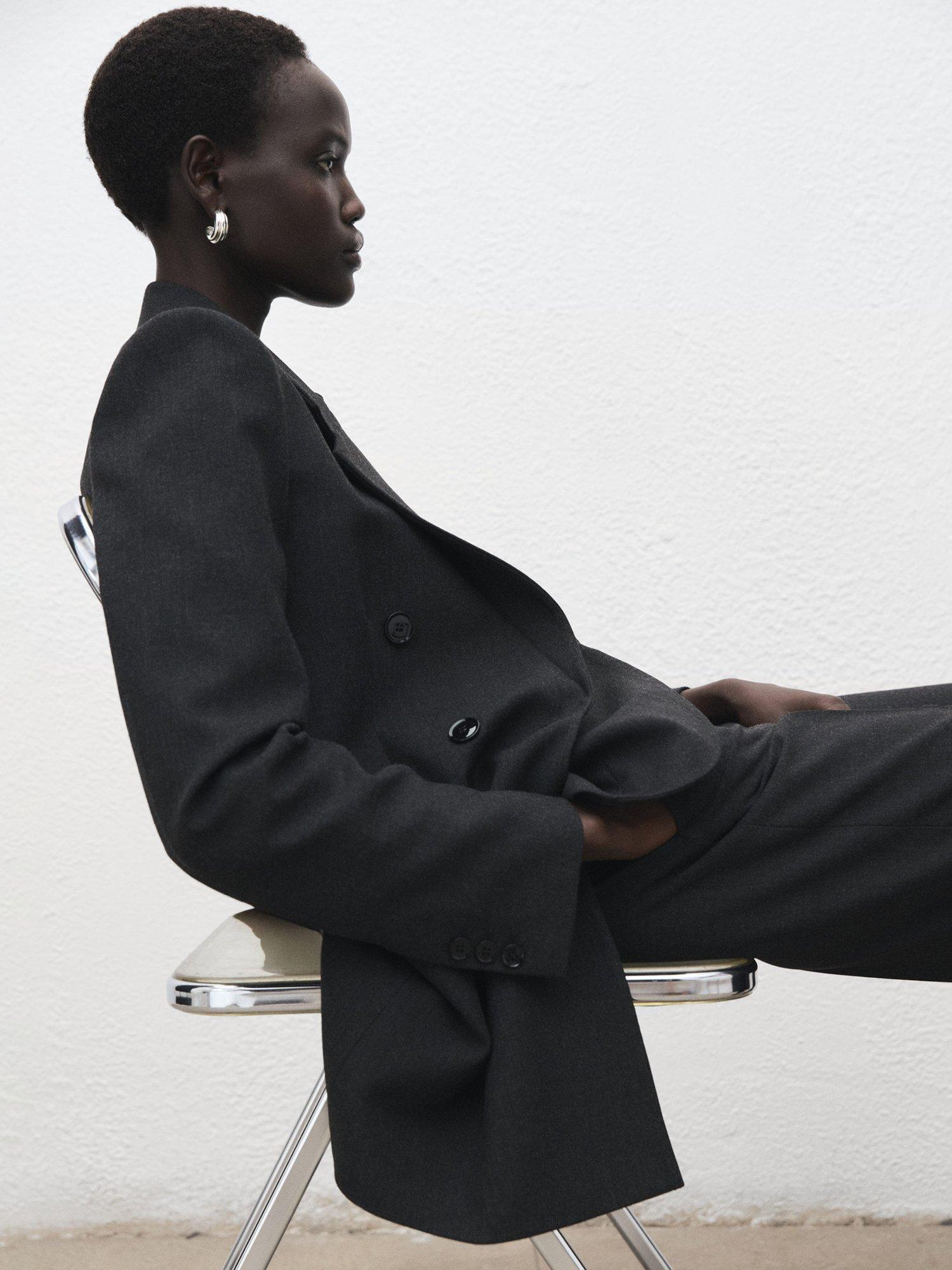 Product image 7 of 8, which shows Mango Daisy Double Breasted V-Neck Blazer , Grey, L