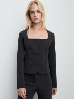 Mango Crop Fitted Suit Blazer, Grey