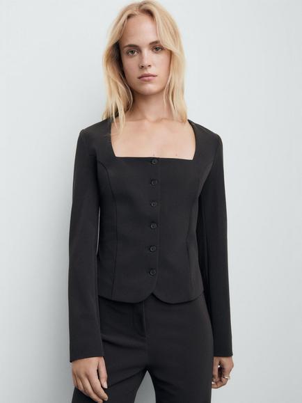 Mango Crop Fitted Suit Blazer, Grey