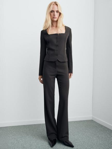 Mango Crop Fitted Suit Blazer - view 2, Grey