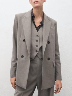 Mango Puglia Pinstripe Wool Blend Blazer, Grey, Grey