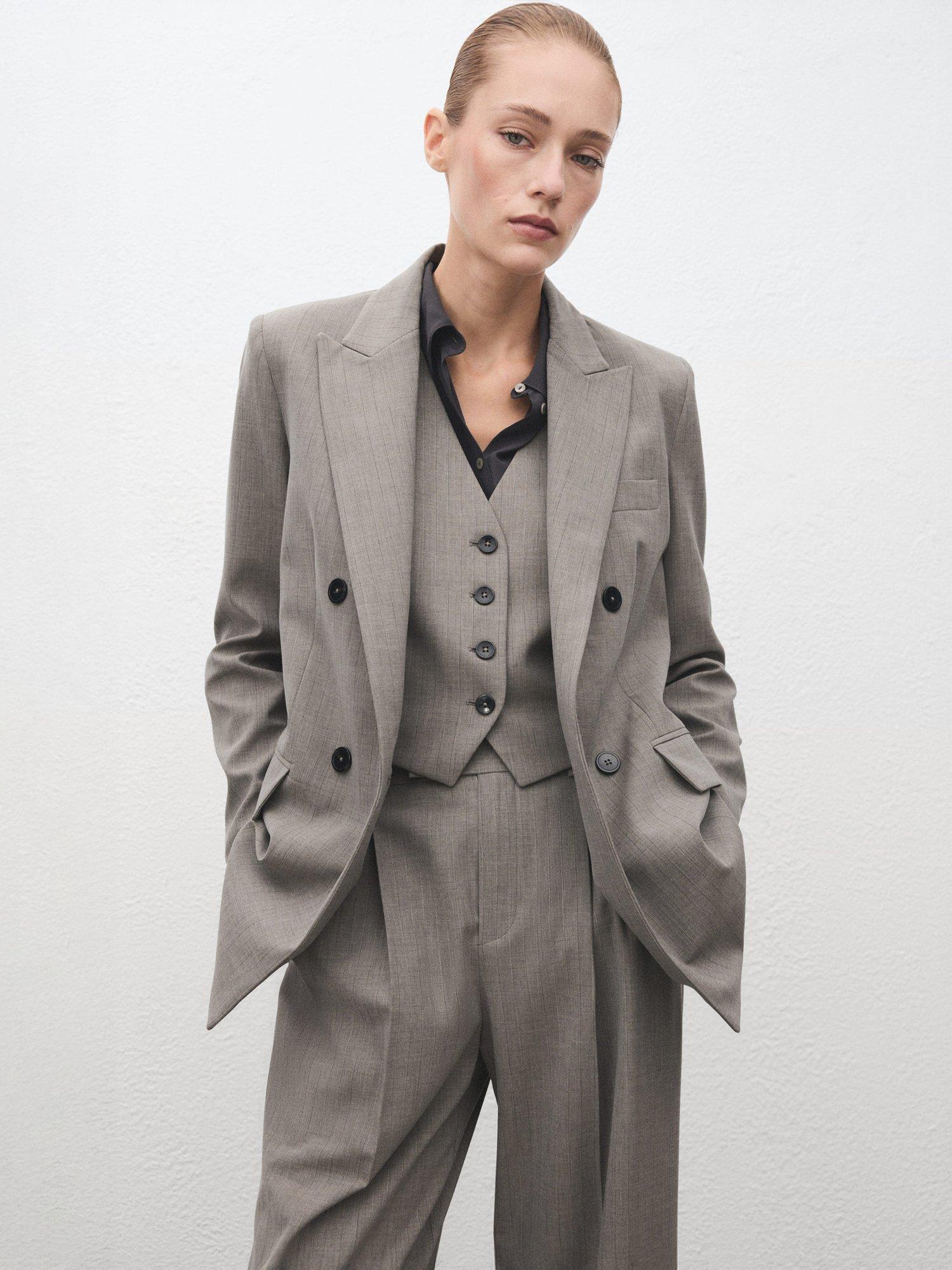 Product image 2 of 8, which shows Mango Puglia Pinstripe Wool Blend Blazer, Grey, XXS