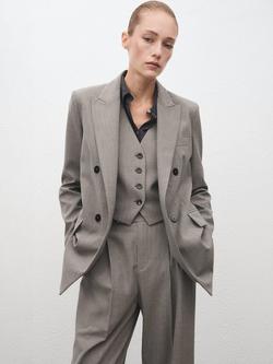 Mango Puglia Pinstripe Wool Blend Blazer, Grey - view 2, Grey
