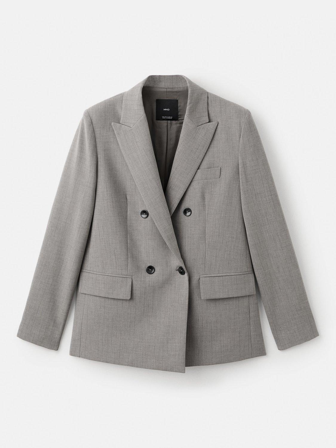 Product image 3 of 8, which shows Mango Puglia Pinstripe Wool Blend Blazer, Grey, XXS