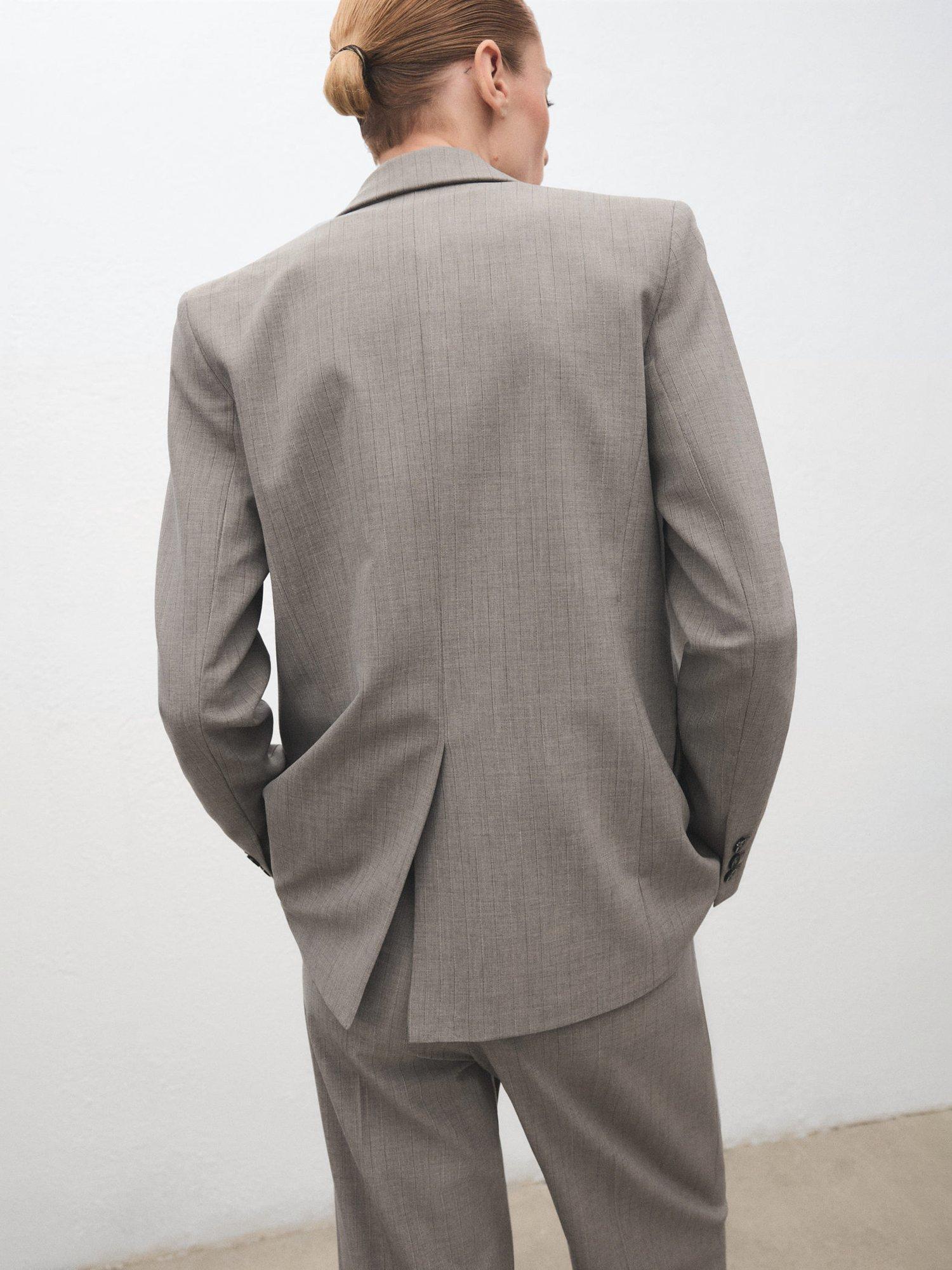 Product image 4 of 8, which shows Mango Puglia Pinstripe Wool Blend Blazer, Grey, XXS