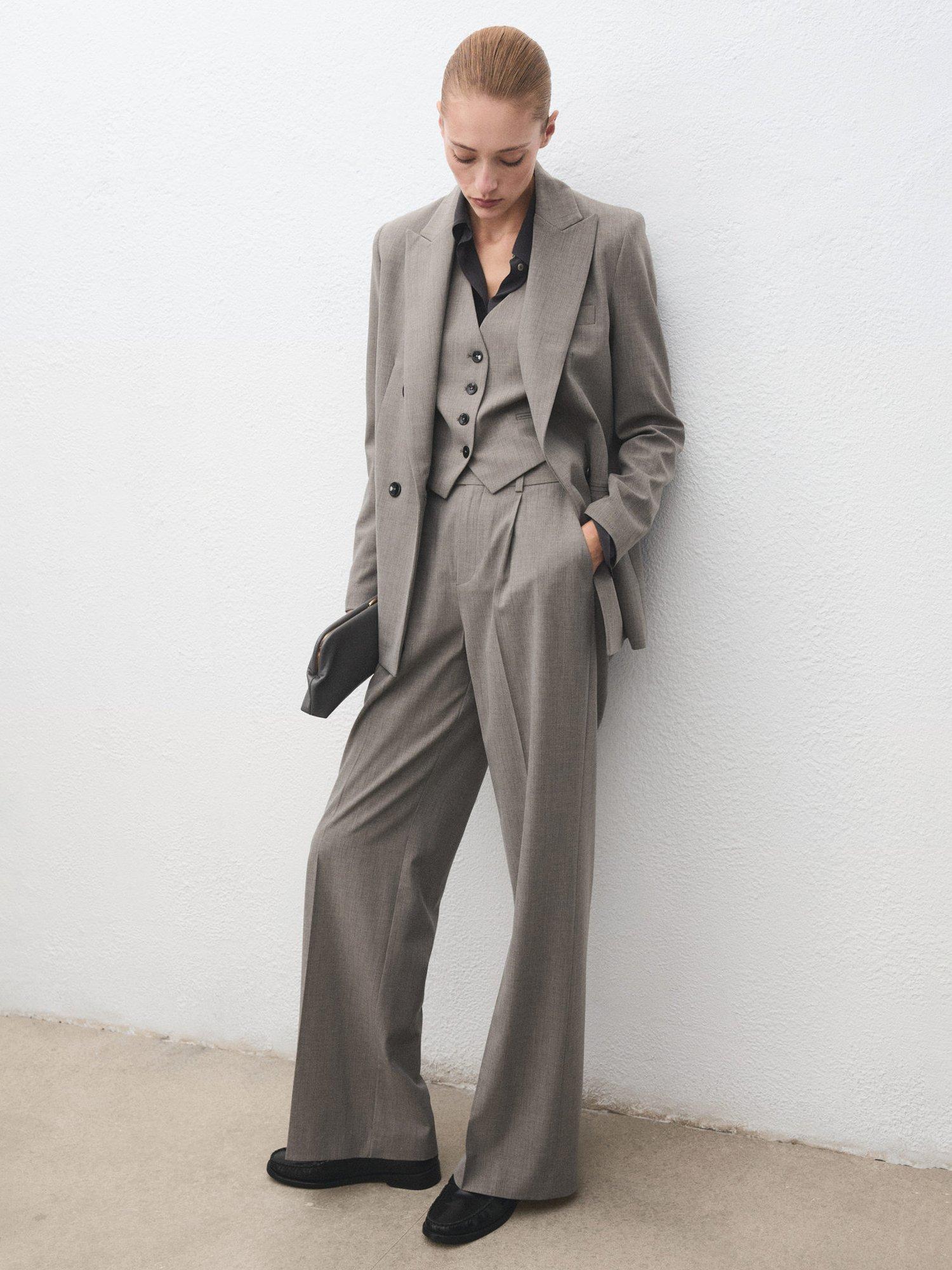 Product image 6 of 8, which shows Mango Puglia Pinstripe Wool Blend Blazer, Grey, XXS