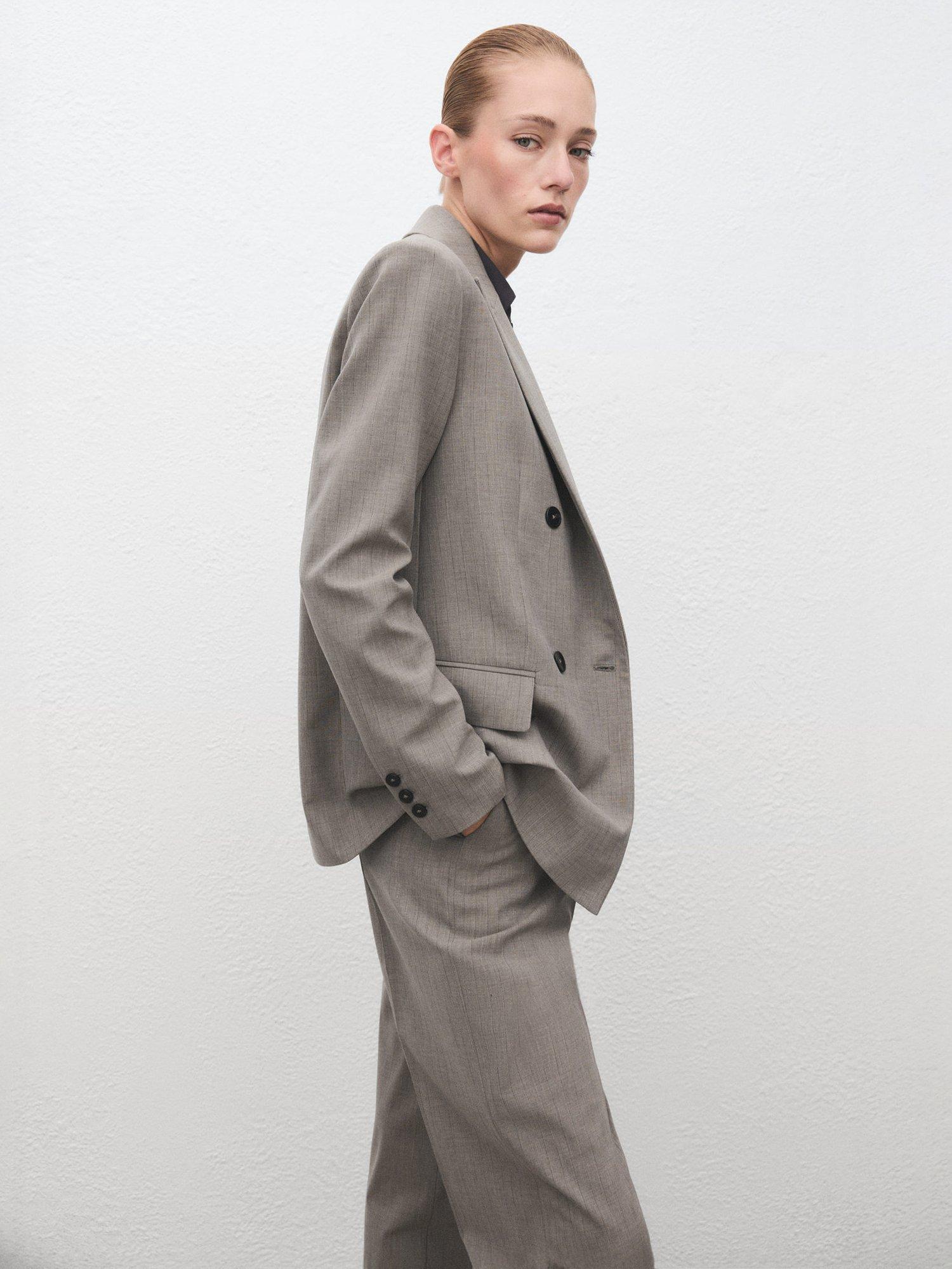 Product image 7 of 8, which shows Mango Puglia Pinstripe Wool Blend Blazer, Grey, XXS