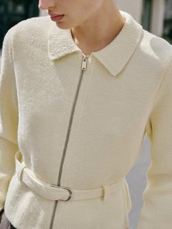 Mango Belty Smart Collar Zip Up Cardigan, Light Beige