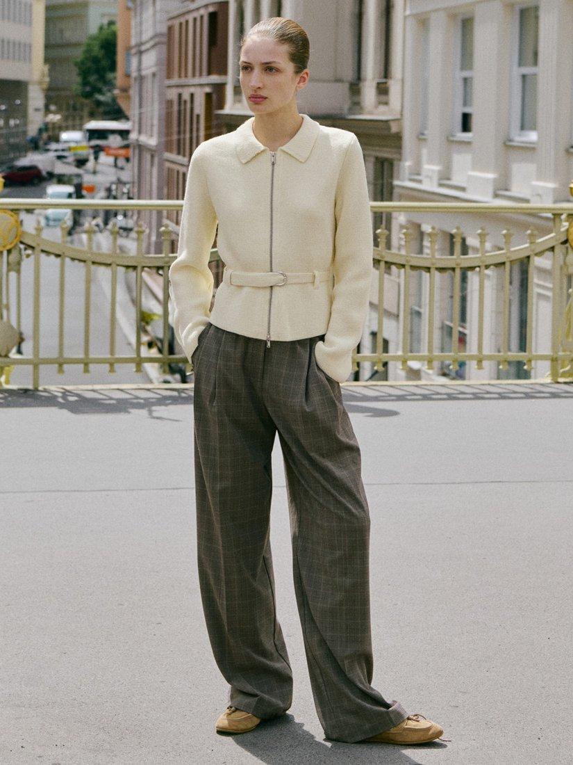 Product image 2 of 7, which shows Mango Belty Smart Collar Zip Up Cardigan , Light Beige, L