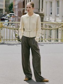 Mango Belty Smart Collar Zip Up Cardigan - view 2, Light Beige