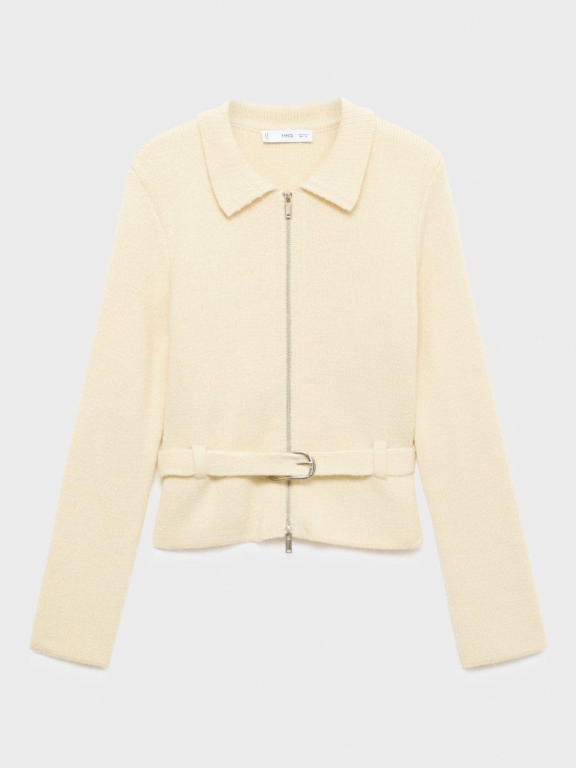 Product image 3 of 7, which shows Mango Belty Smart Collar Zip Up Cardigan , Light Beige, L