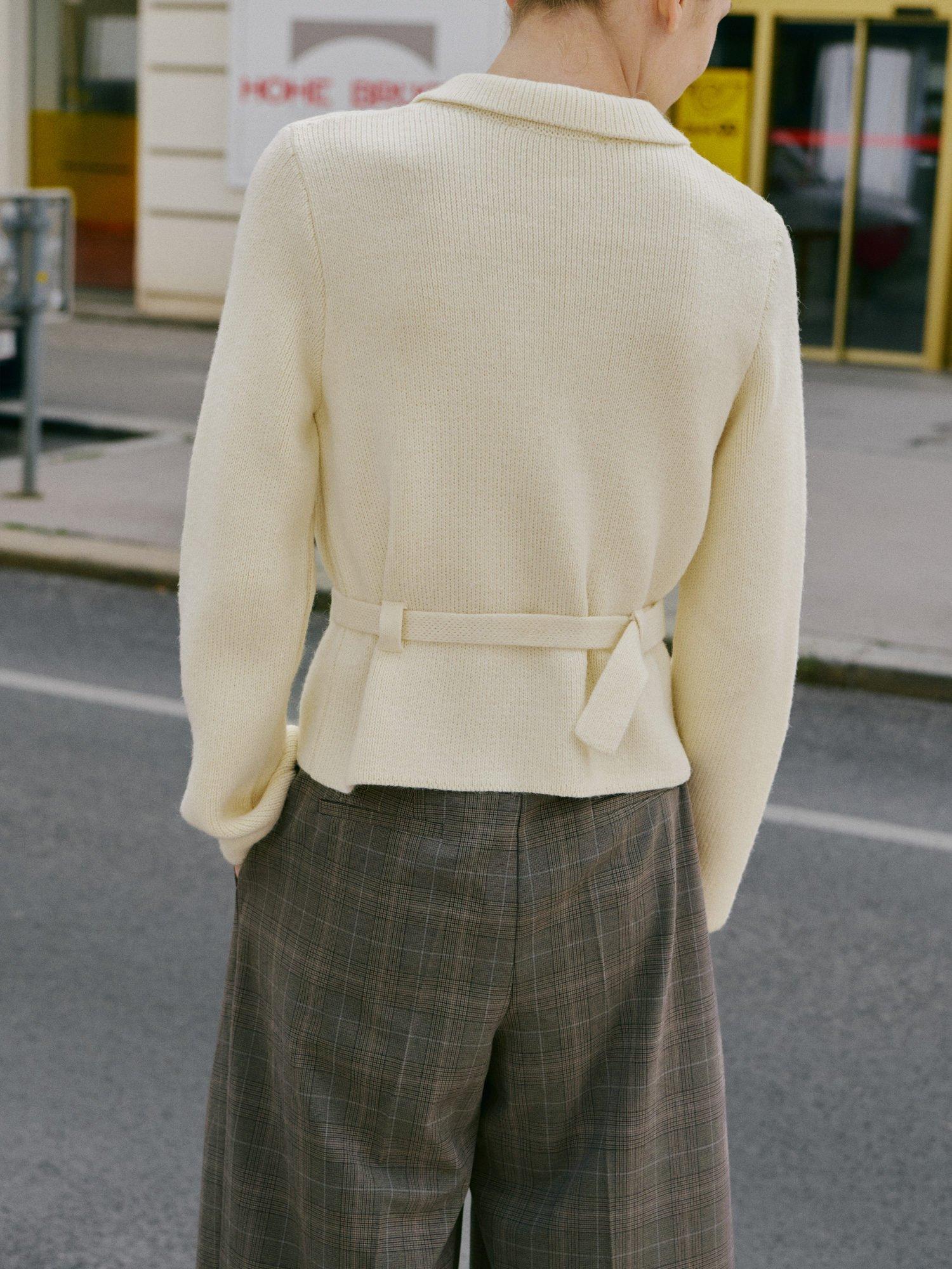 Product image 4 of 7, which shows Mango Belty Smart Collar Zip Up Cardigan , Light Beige, L