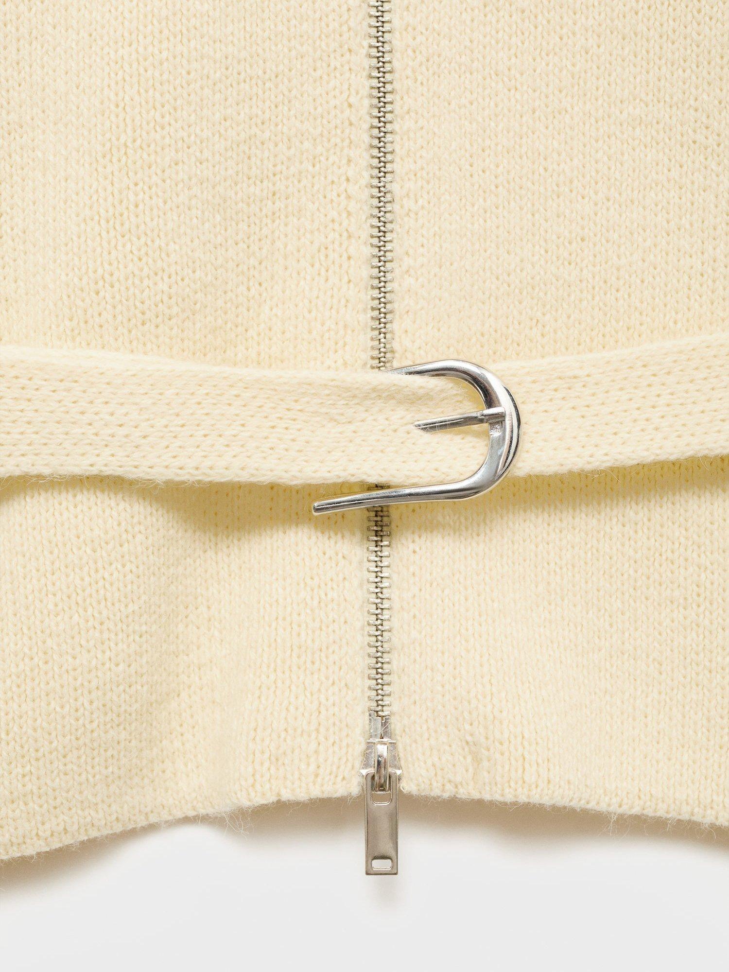 Product image 5 of 7, which shows Mango Belty Smart Collar Zip Up Cardigan , Light Beige, L