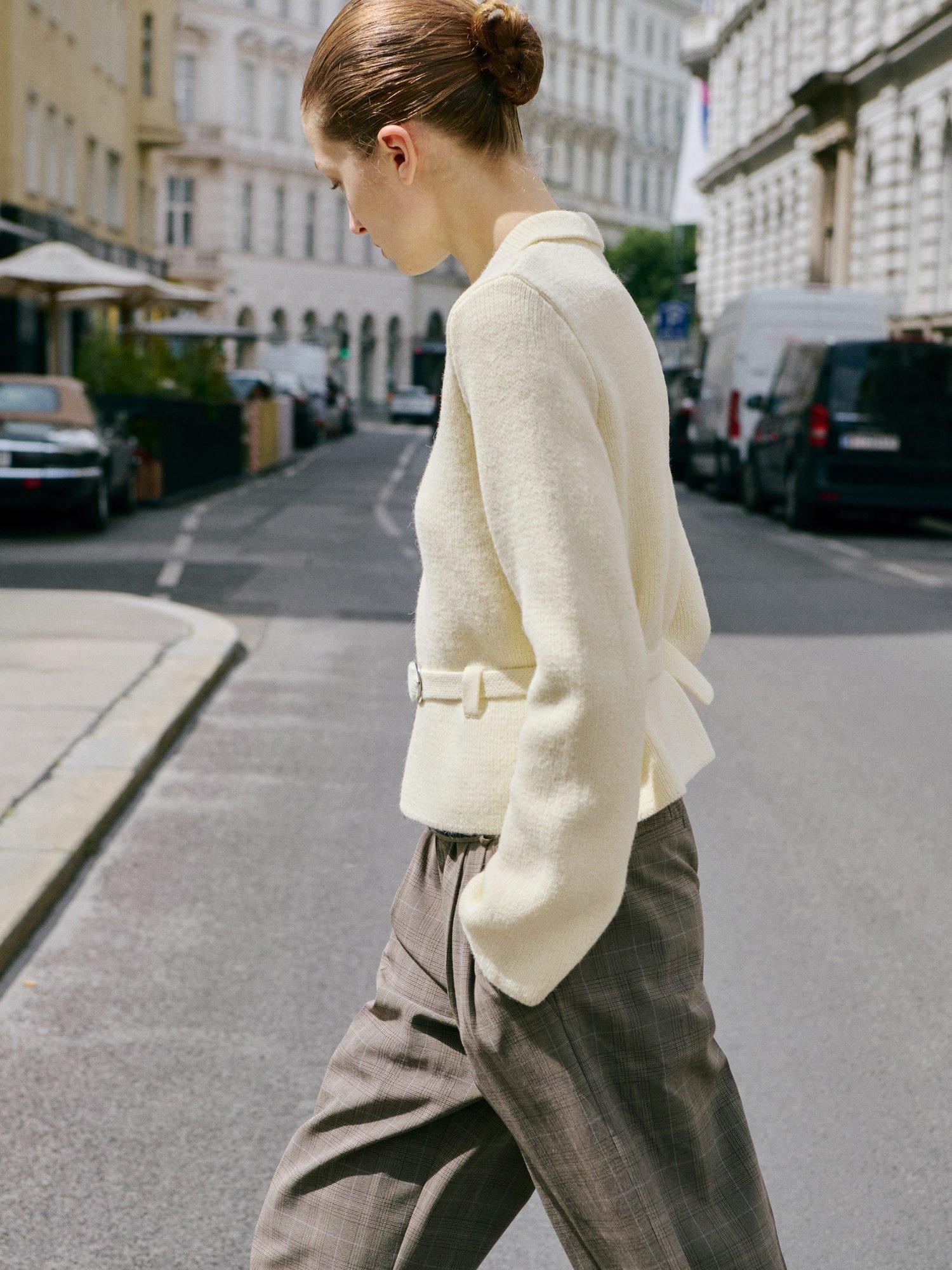 Product image 6 of 7, which shows Mango Belty Smart Collar Zip Up Cardigan , Light Beige, L