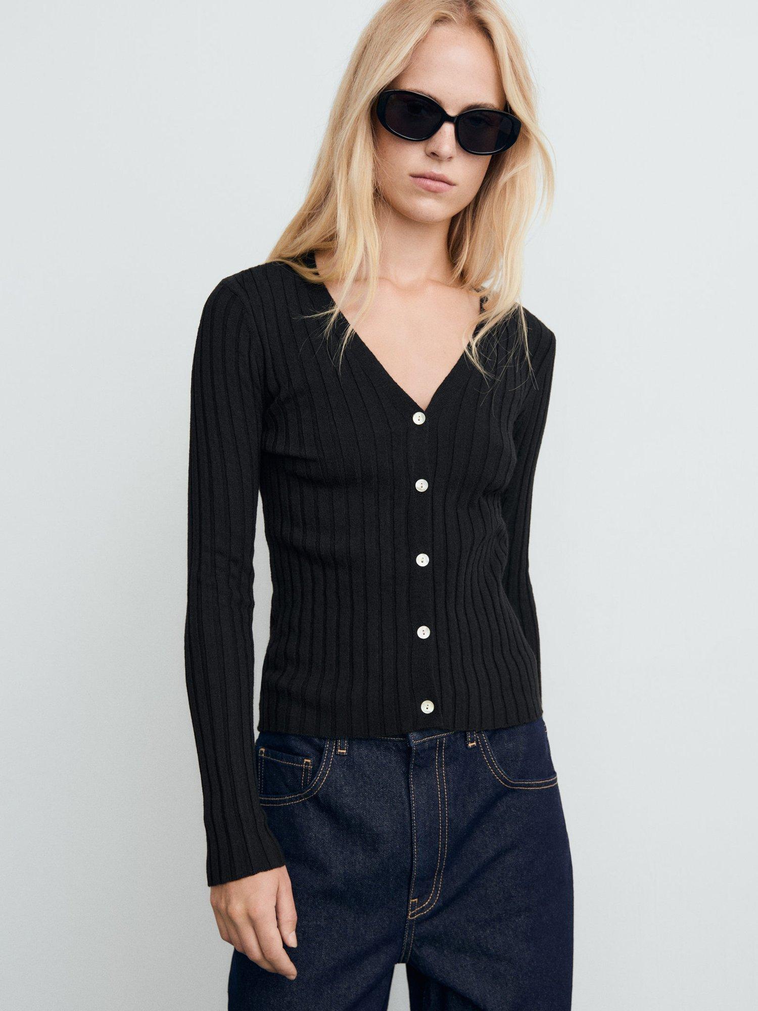 Mango Flurry Fine Knit Ribbed Cardigan