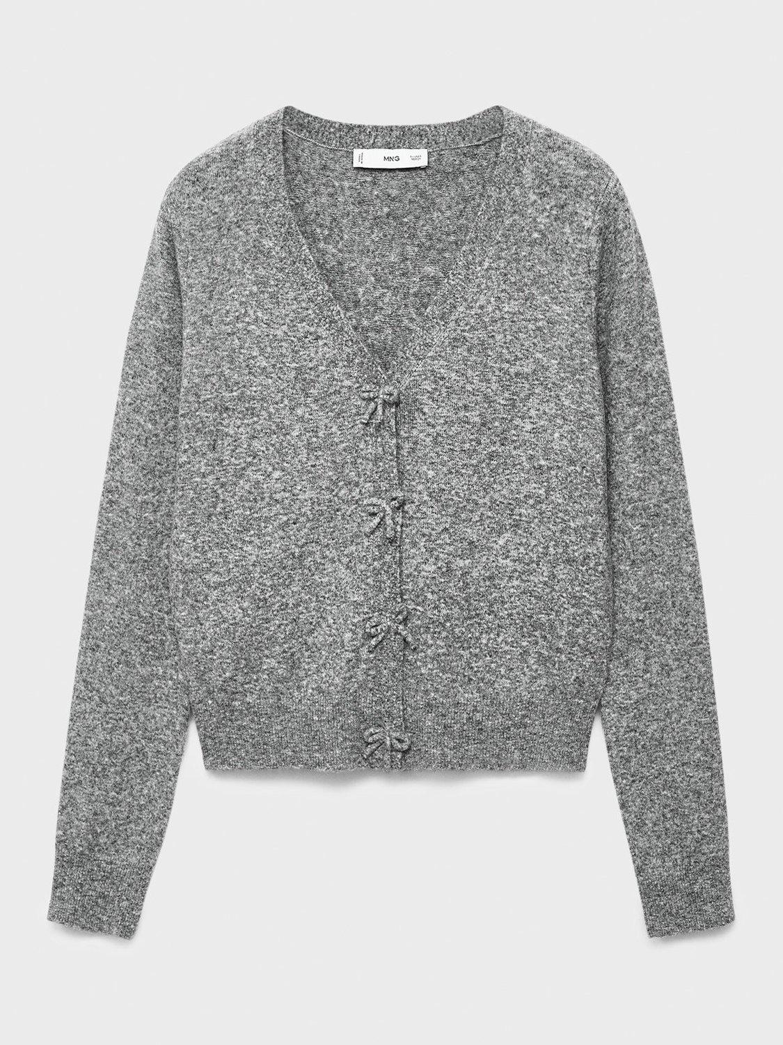 Product image 3 of 7, which shows Mango Lady Fine V-Neck Wool Blend Cardigan, Medium Grey, M