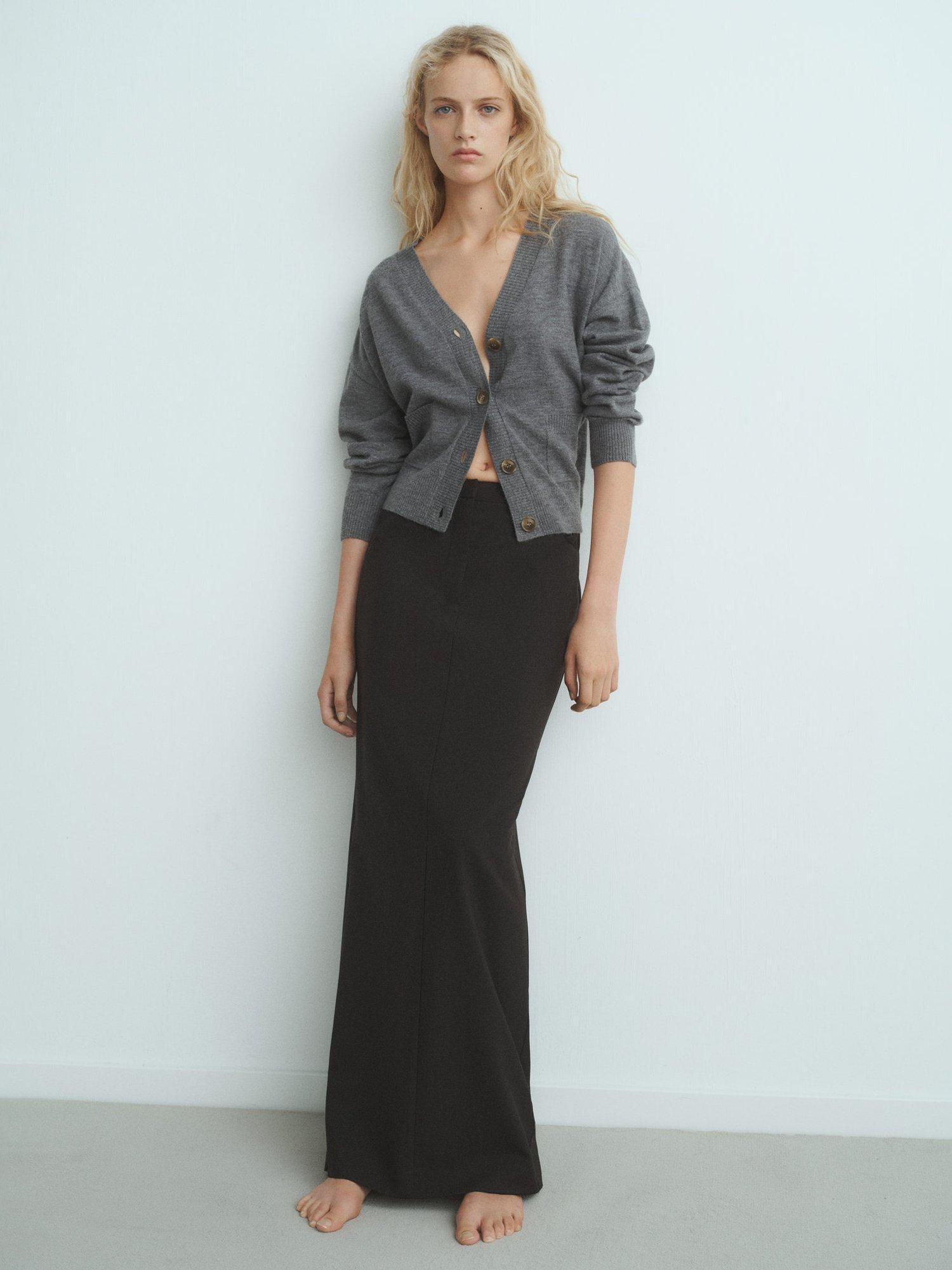 Product image 2 of 7, which shows Mango Nekko V-Neck Wool Blend Pocketed Cardigan , Medium Grey, S