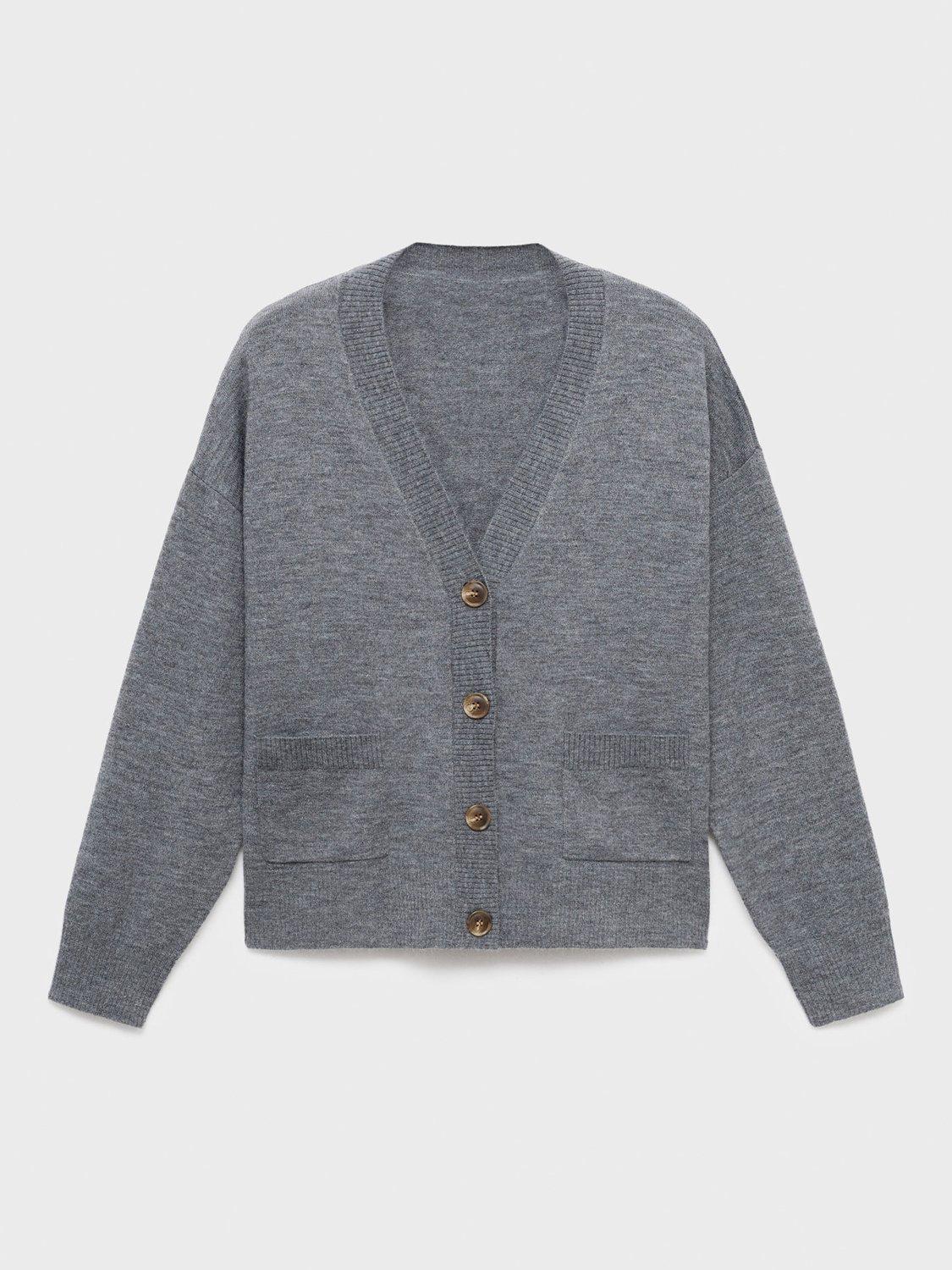 Product image 3 of 7, which shows Mango Nekko V-Neck Wool Blend Pocketed Cardigan , Medium Grey, S