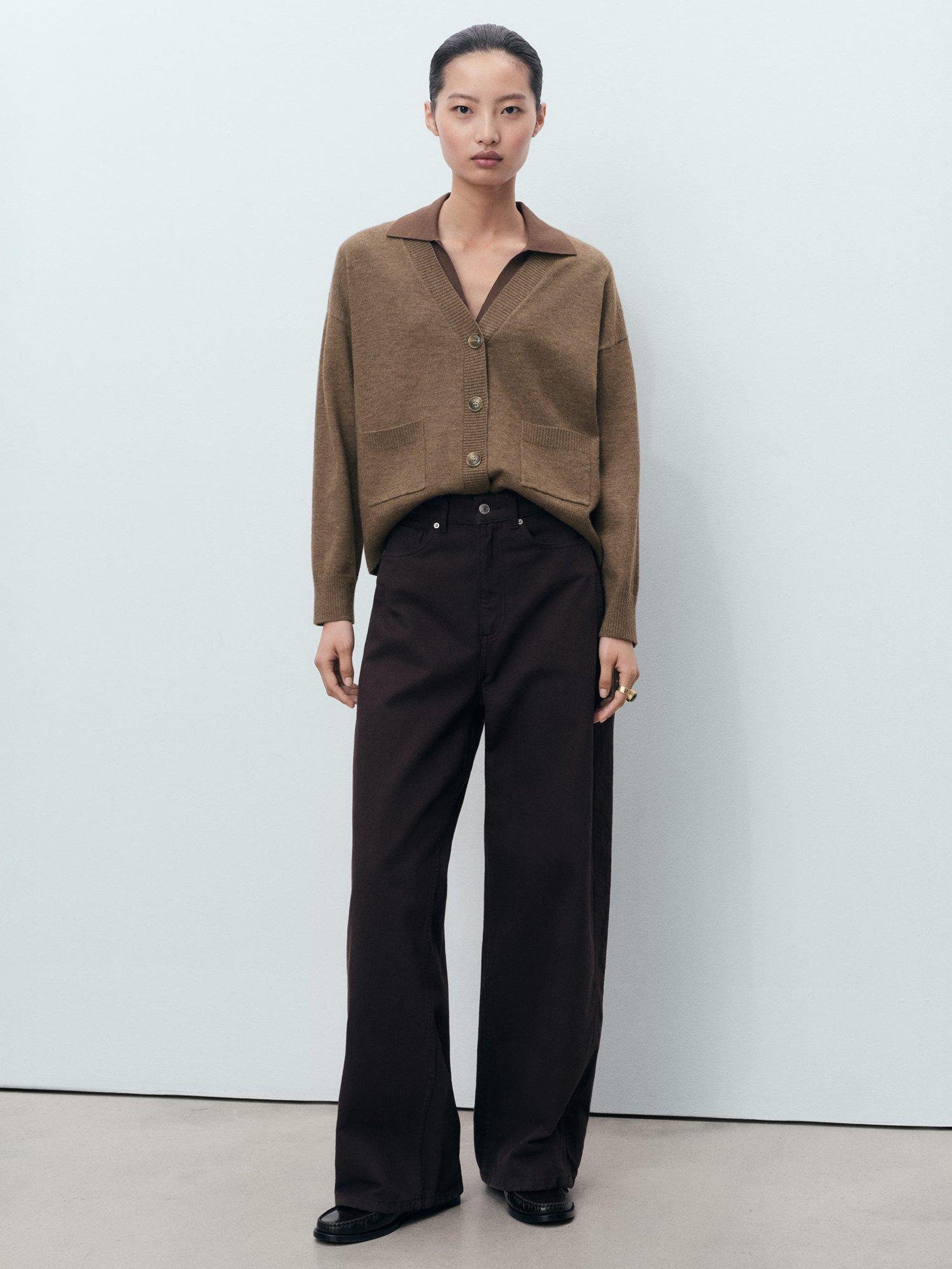 Mango Nekko V-Neck Wool Blend Pocketed Cardigan