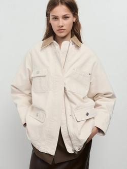Mango Beyonder Corduroy Collar Utility Jacket, Light Beige