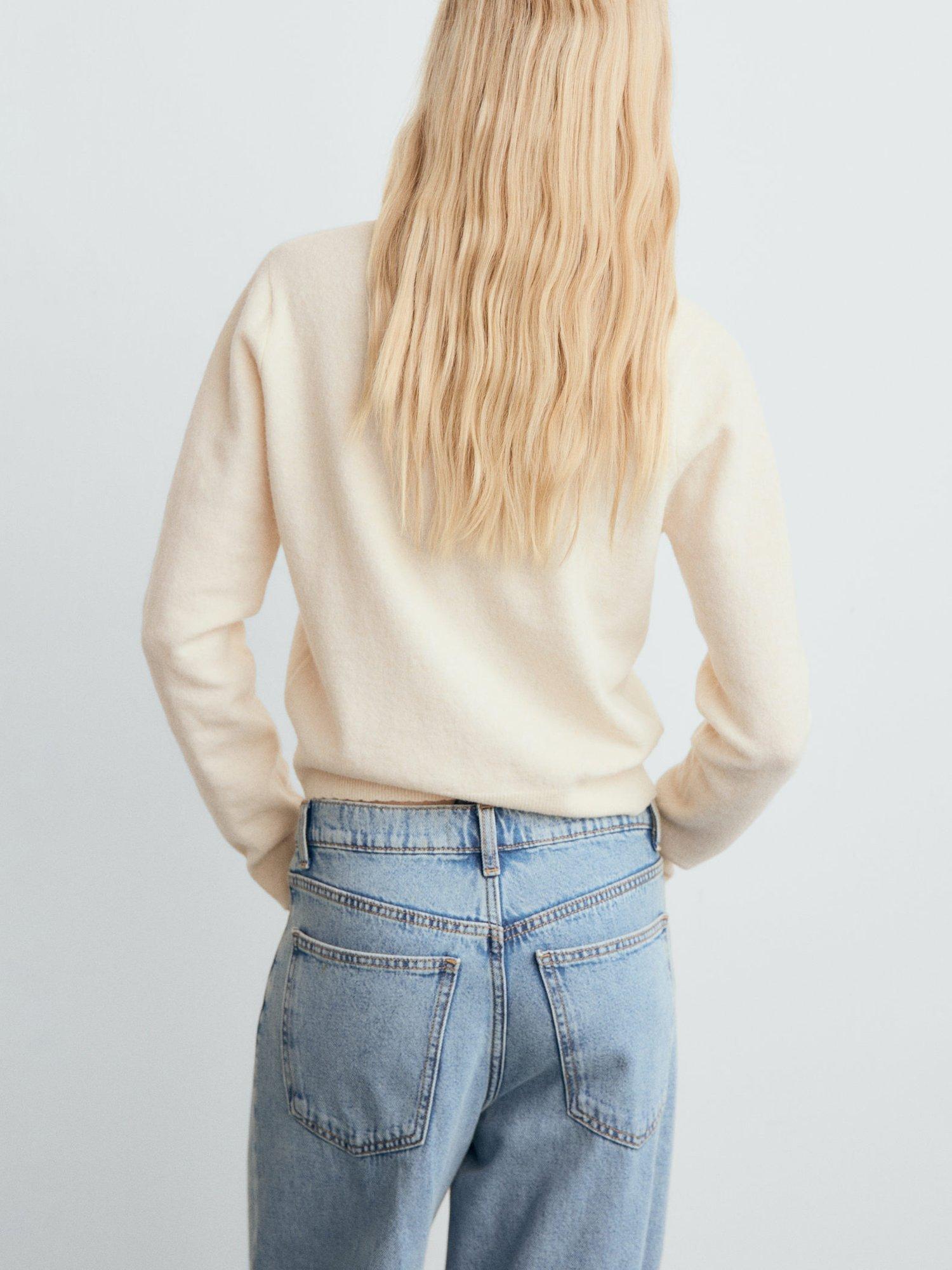 Product image 4 of 7, which shows Mango Lady Fine V-Neck Wool Blend Cardigan, Light Beige, XS