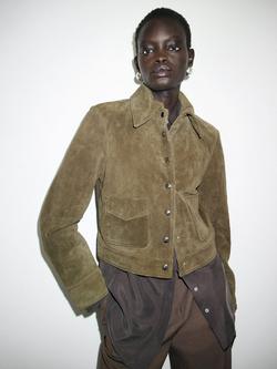 Mango Biscuit Suede Classic Cut Jacket, Khaki