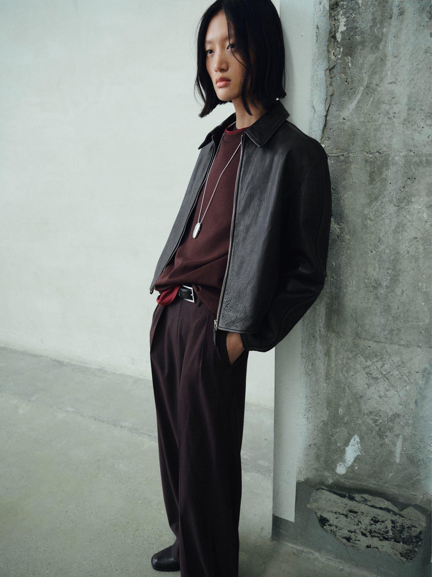 Product image 2 of 7, which shows Mango Lapels Low Suede Leather Jacket , Black, XXL