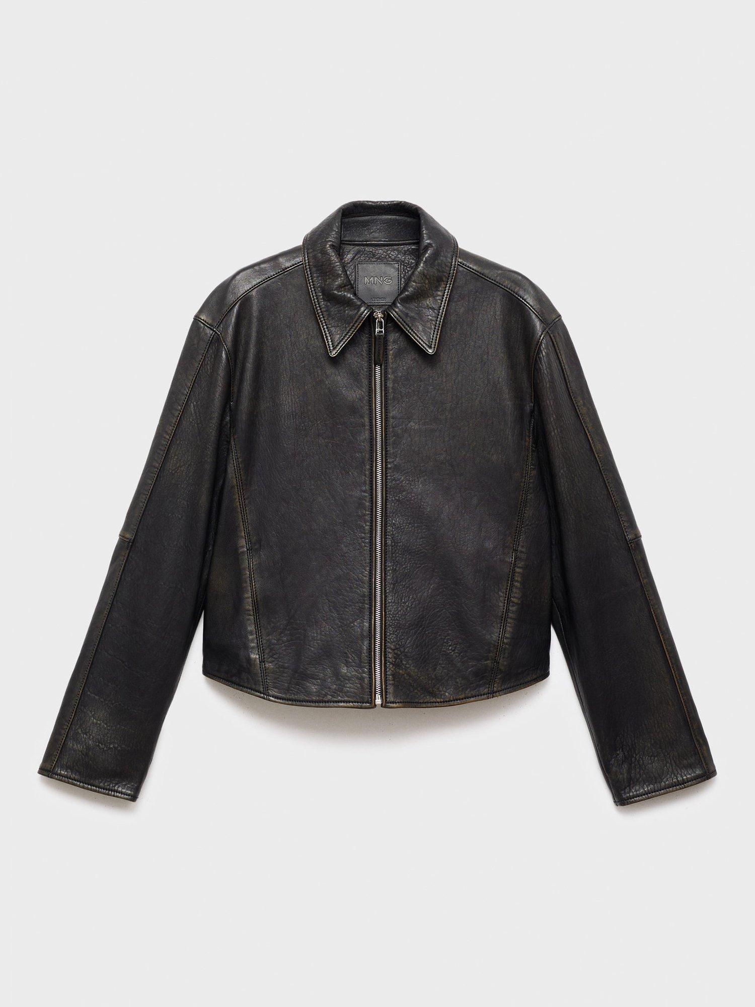 Product image 3 of 7, which shows Mango Lapels Low Suede Leather Jacket , Black, XXL