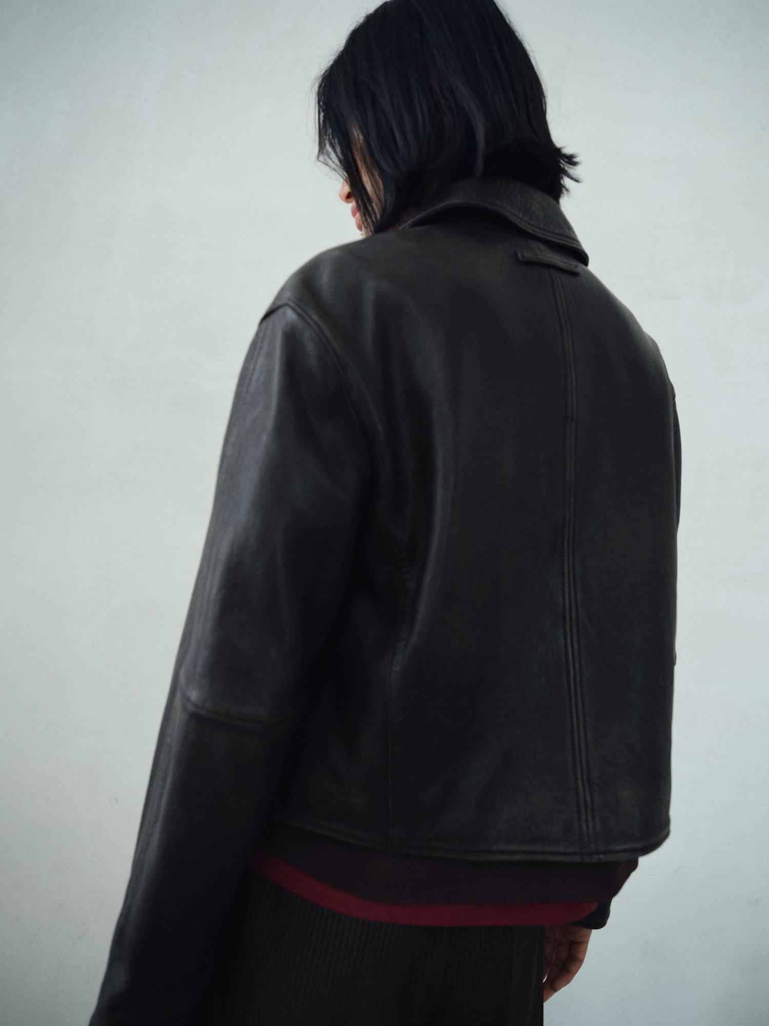 Product image 4 of 7, which shows Mango Lapels Low Suede Leather Jacket , Black, XXL