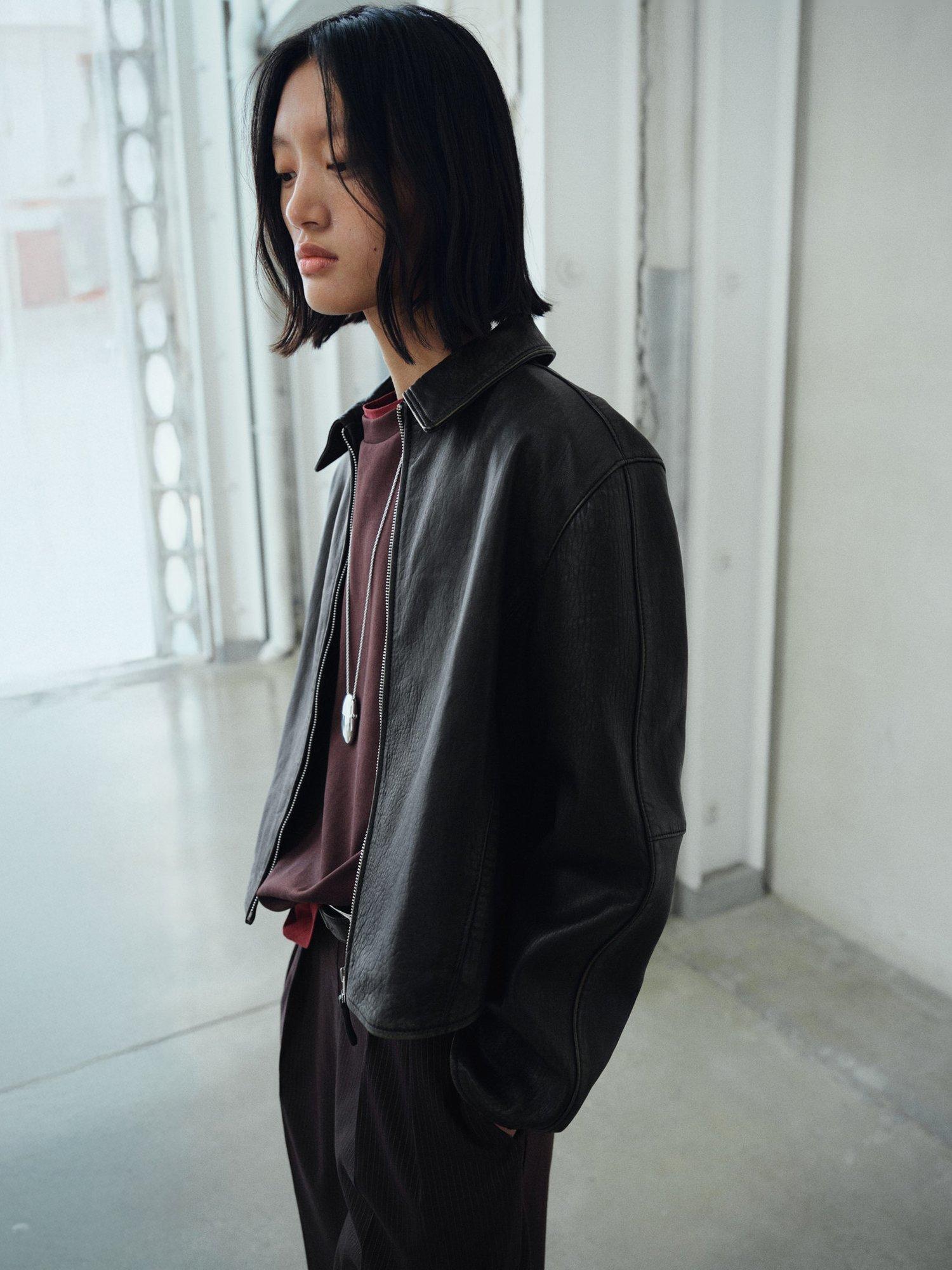 Product image 6 of 7, which shows Mango Lapels Low Suede Leather Jacket , Black, XXL