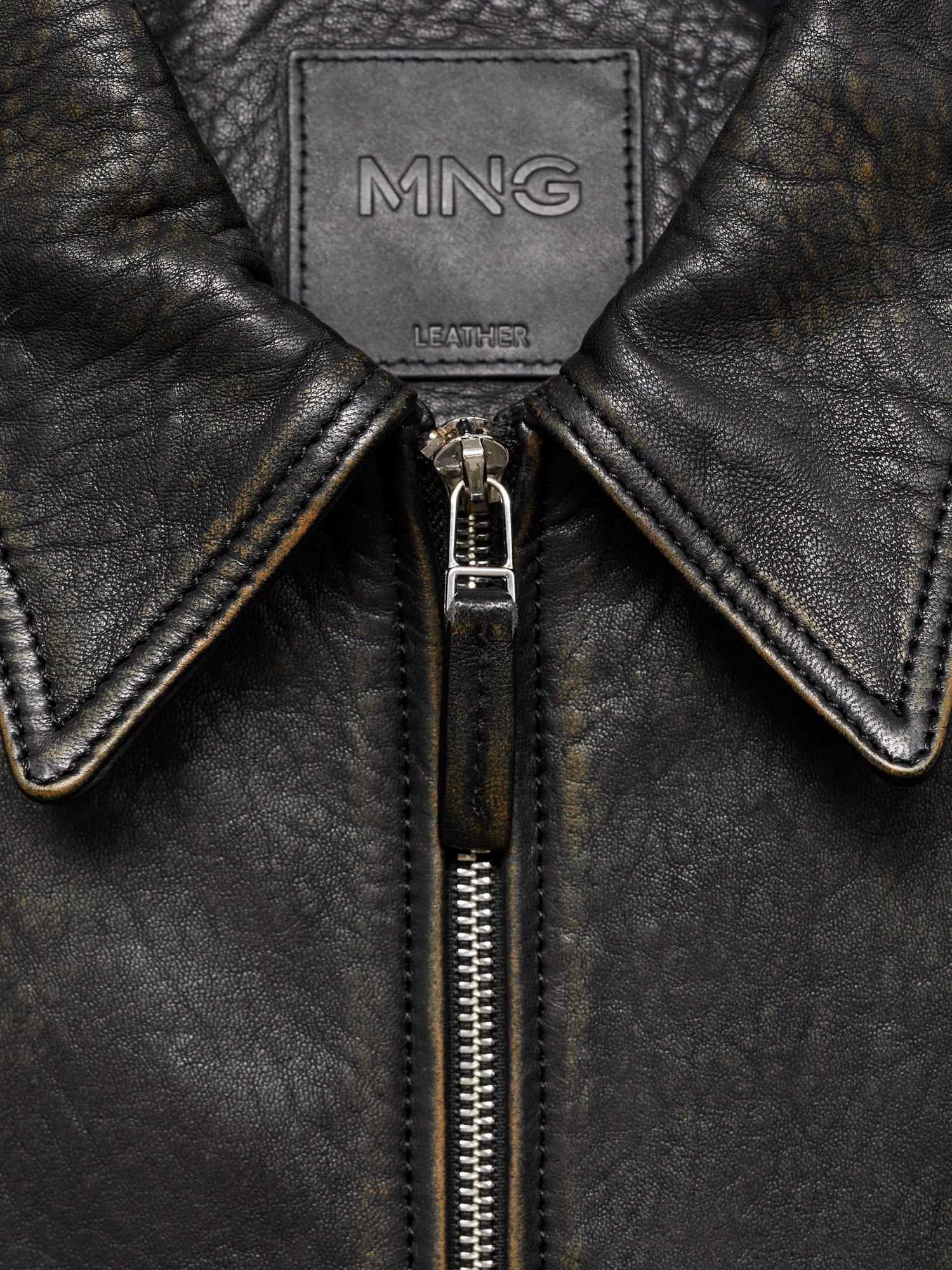 Product image 7 of 7, which shows Mango Lapels Low Suede Leather Jacket , Black, XXL