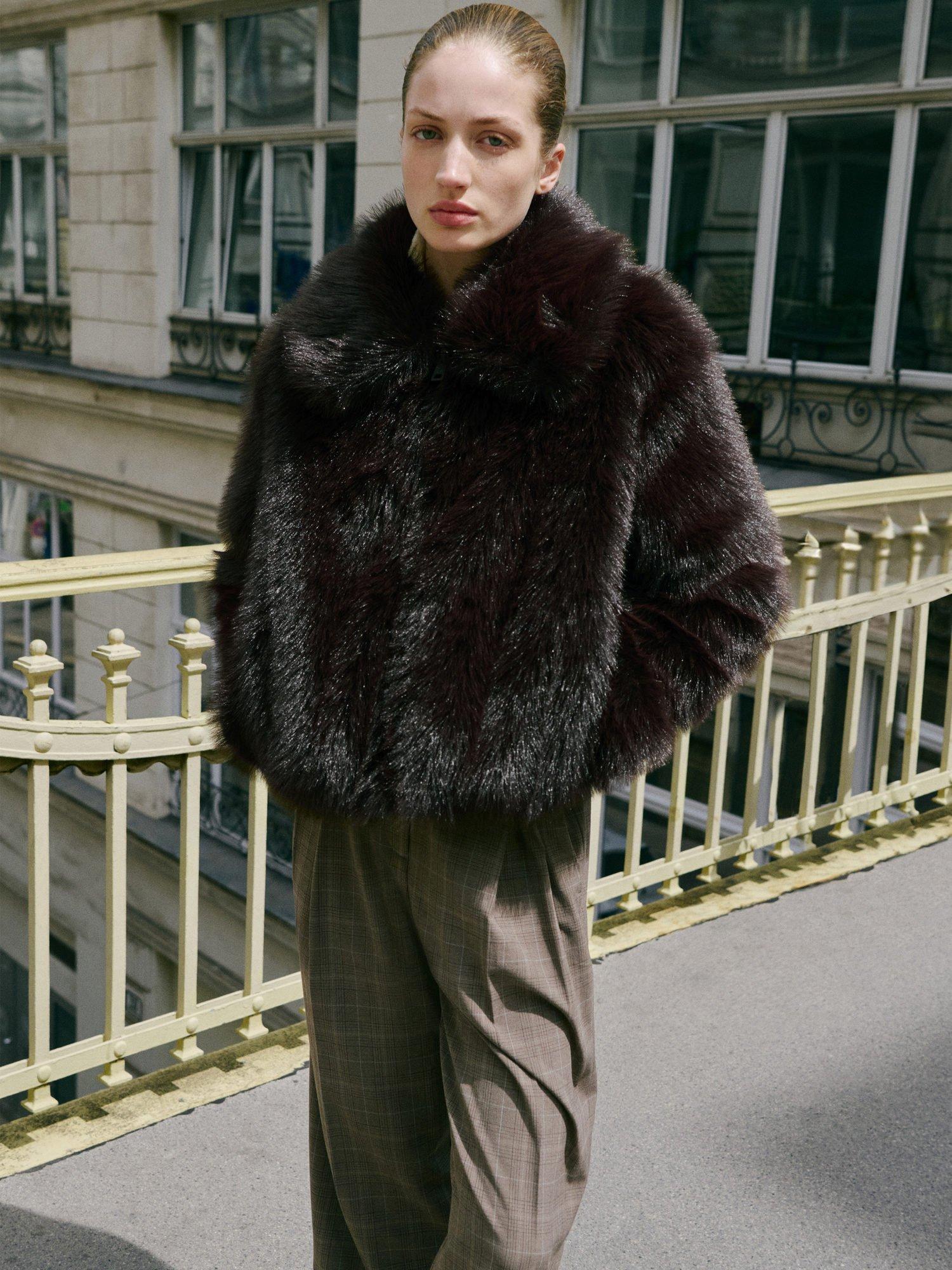 Product image 1 of 7, which shows Mango Chaqueta Venice Faux Fur Jacket , Brown, L