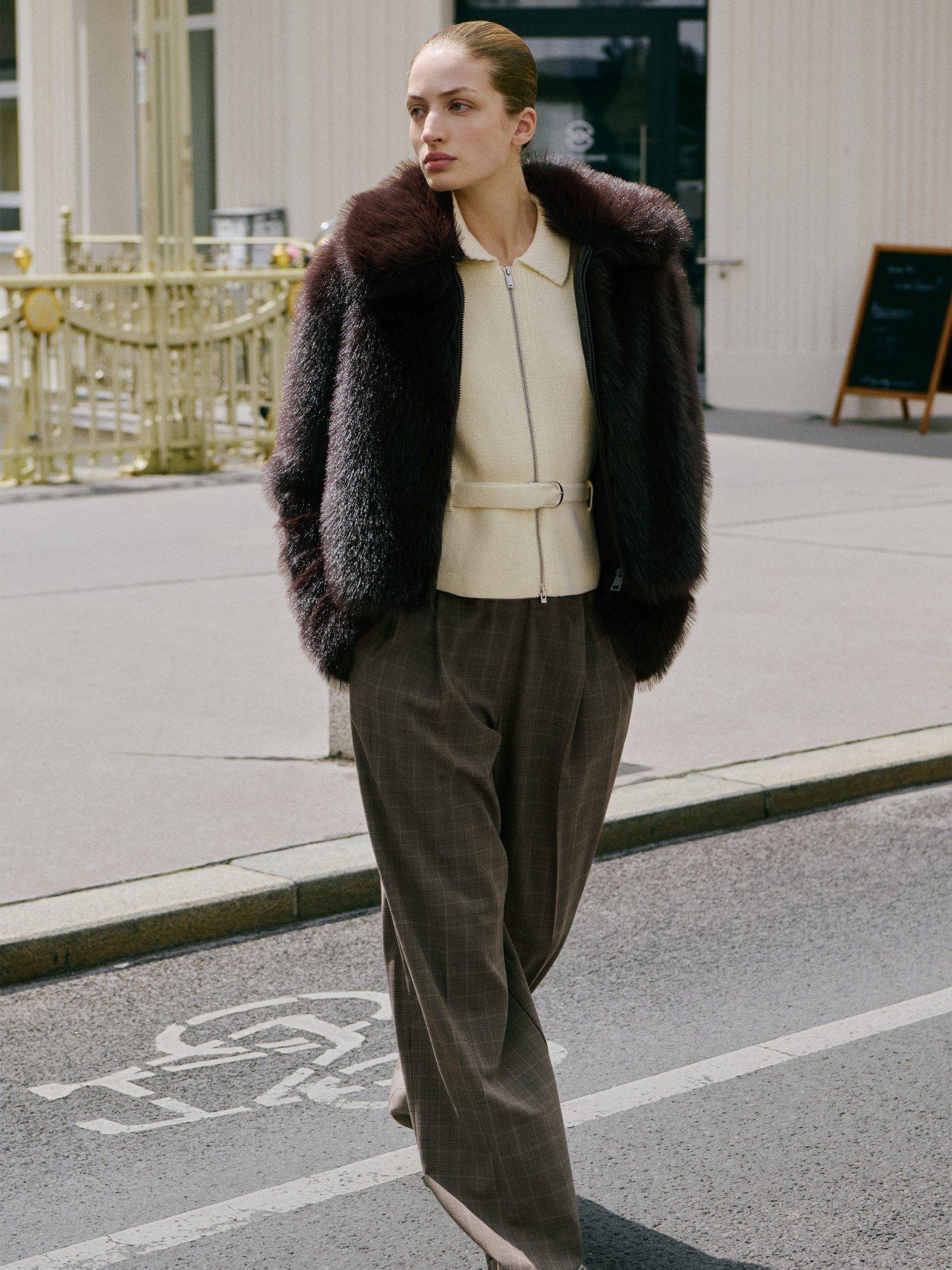 Product image 2 of 7, which shows Mango Chaqueta Venice Faux Fur Jacket , Brown, L