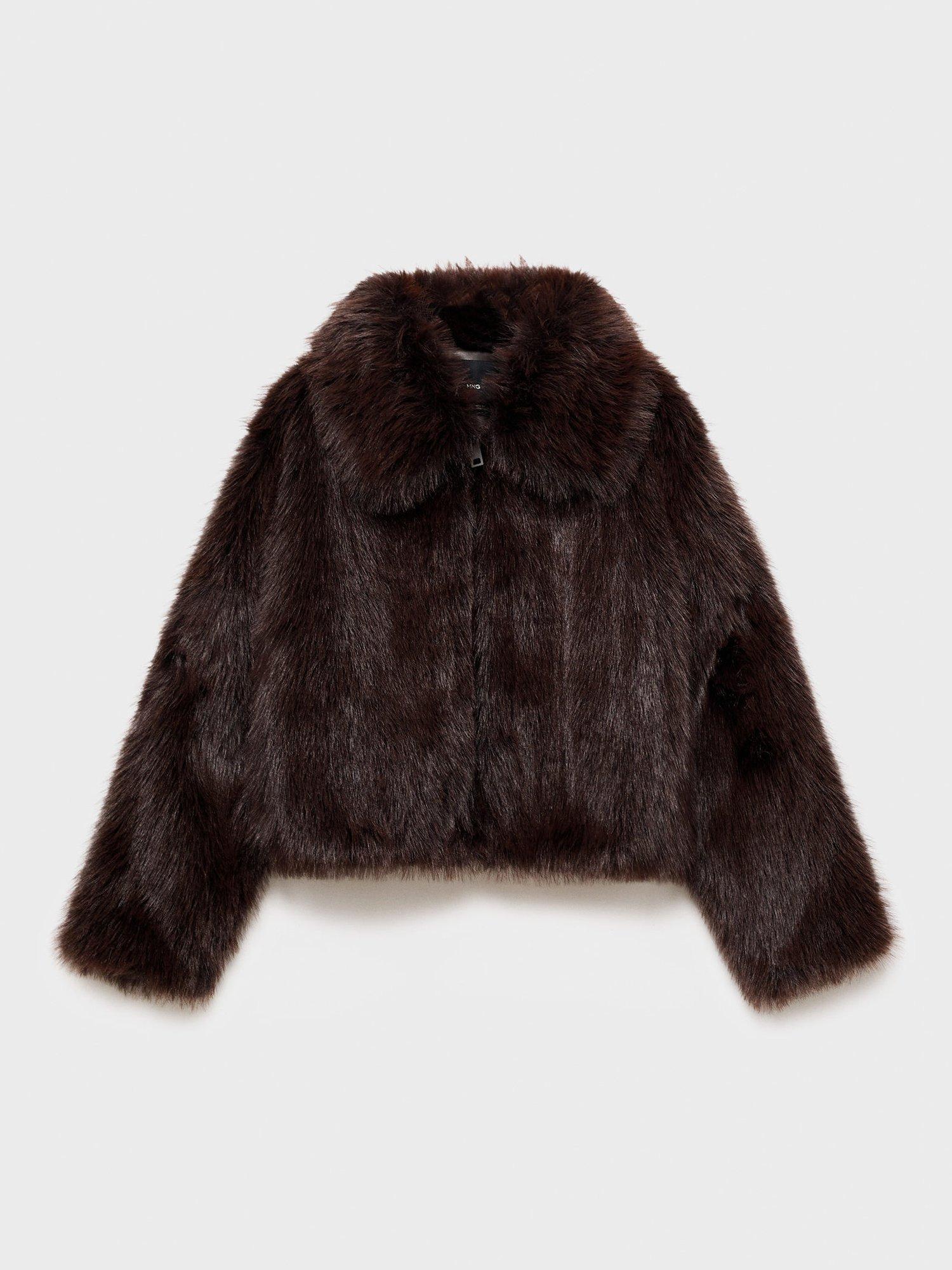 Product image 3 of 7, which shows Mango Chaqueta Venice Faux Fur Jacket , Brown, L