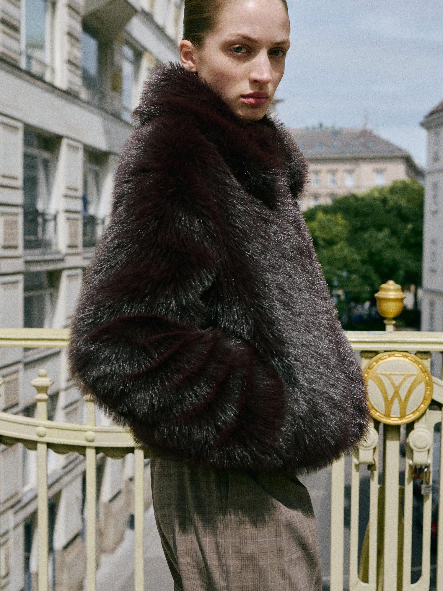 Product image 4 of 7, which shows Mango Chaqueta Venice Faux Fur Jacket , Brown, L