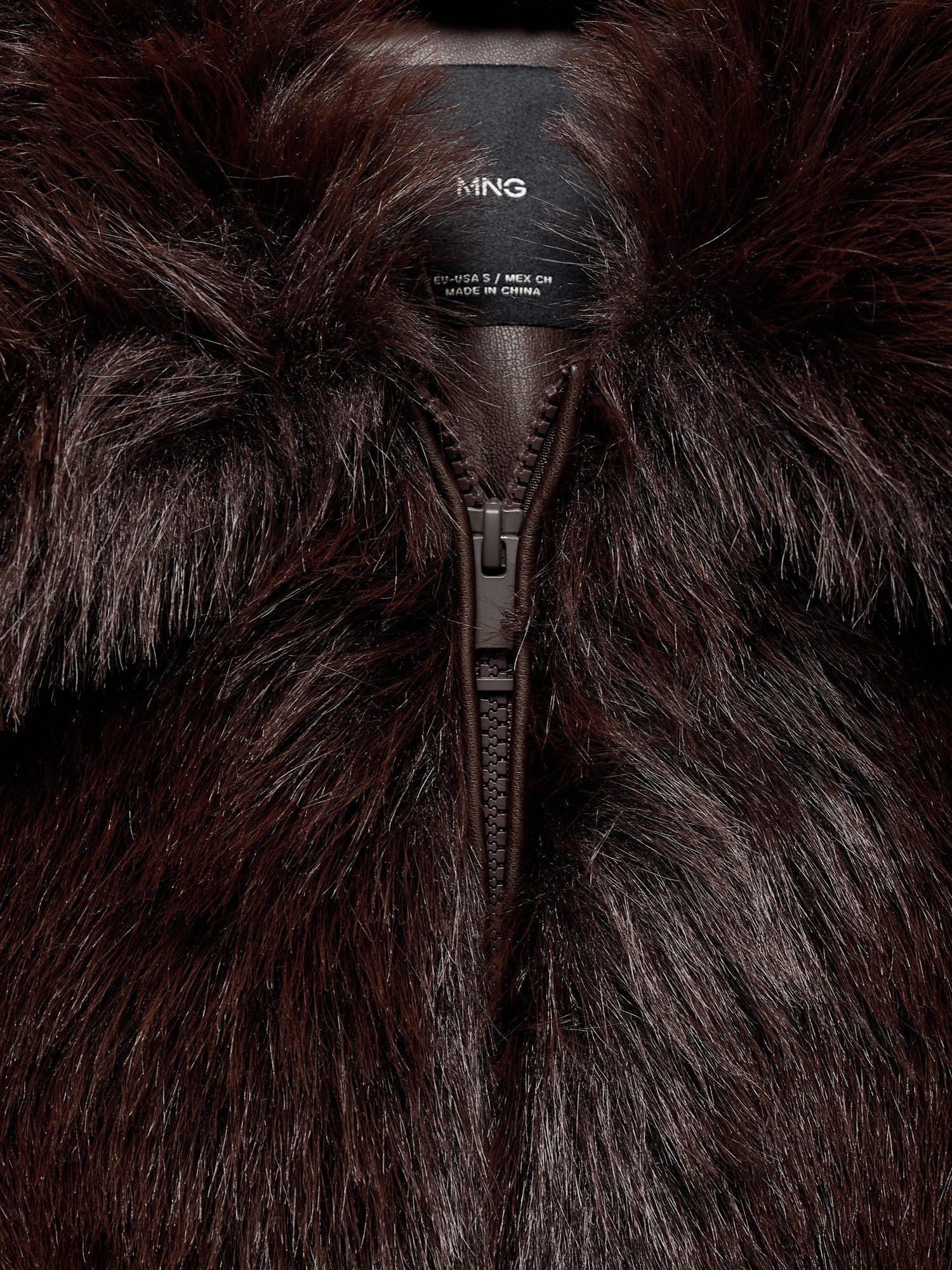 Product image 7 of 7, which shows Mango Chaqueta Venice Faux Fur Jacket , Brown, L