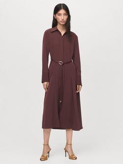Mango Cadet Belted Shirt Dress, Dark Red, Dark Red