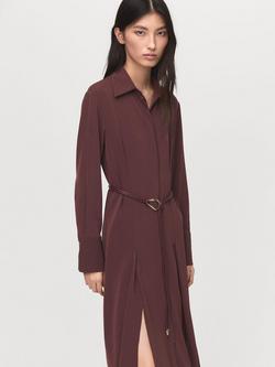 Mango Cadet Belted Shirt Dress, Dark Red - view 2, Dark Red
