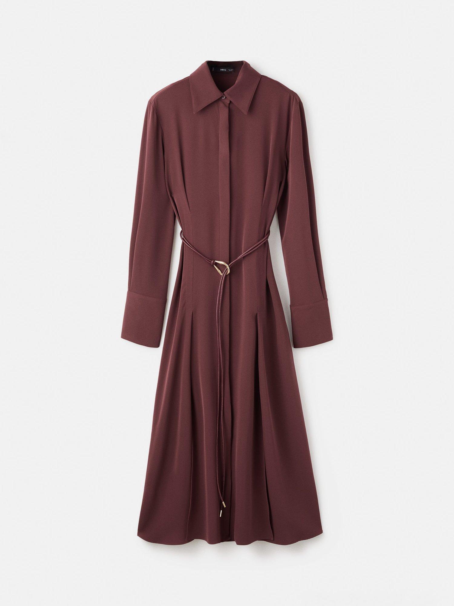 Product image 3 of 8, which shows Mango Cadet Belted Shirt Dress, Dark Red, 10