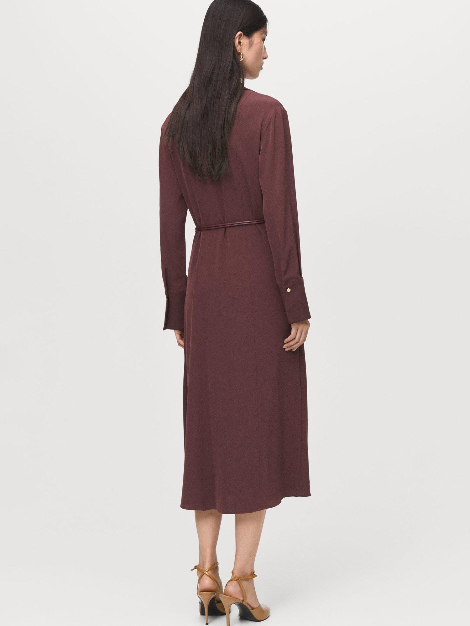 Product image 4 of 8, which shows Mango Cadet Belted Shirt Dress, Dark Red, 10