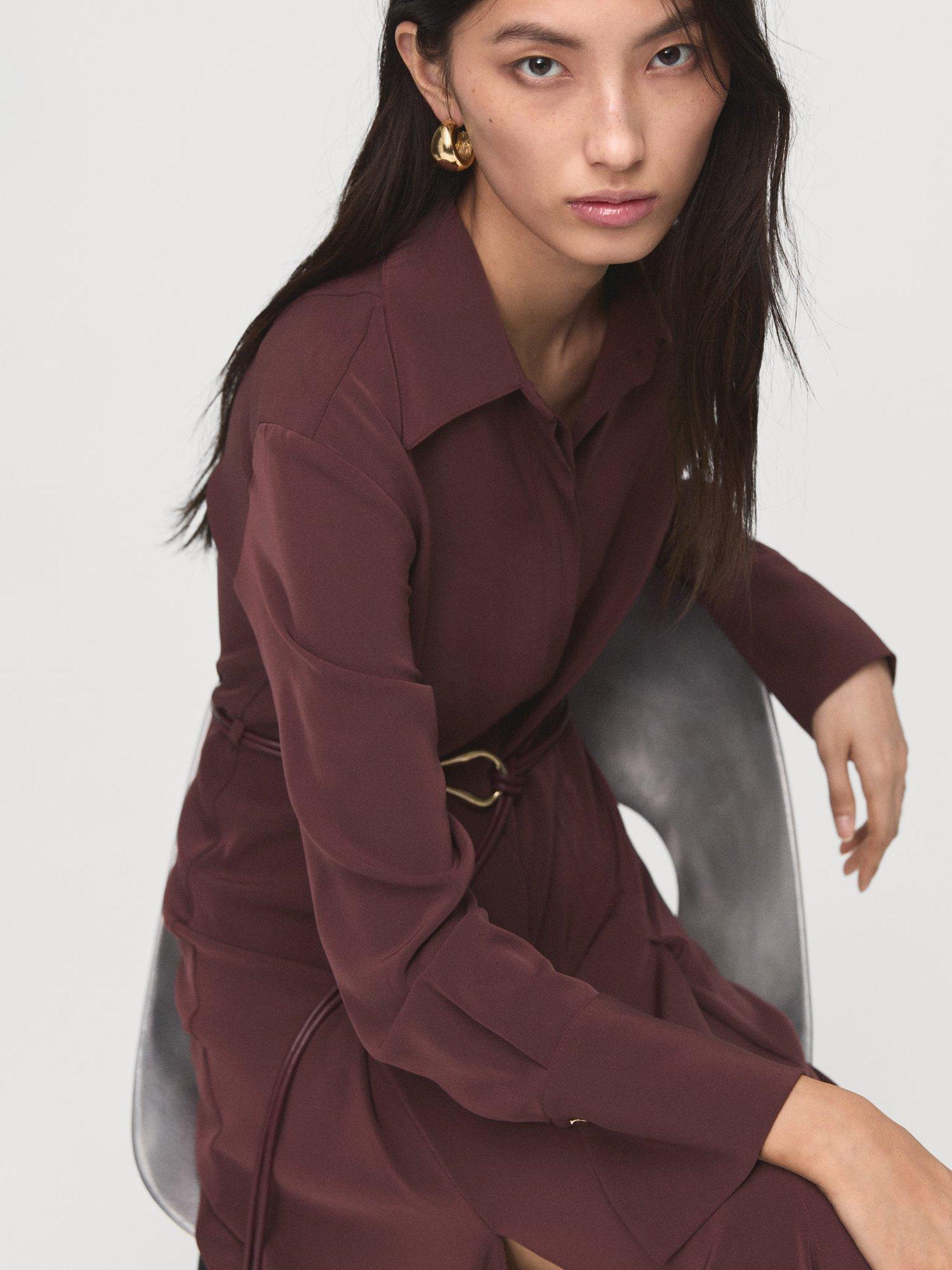 Product image 7 of 8, which shows Mango Cadet Belted Shirt Dress, Dark Red, 10