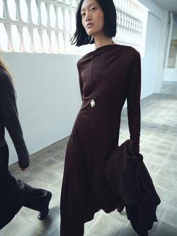 Mango Celina Asymmetric Midi Dress, Brown, Brown