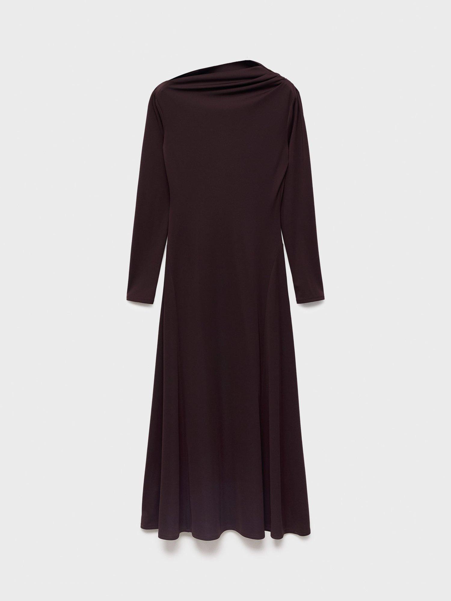 Product image 3 of 7, which shows Mango Celina Asymmetric Midi Dress, Brown, 10